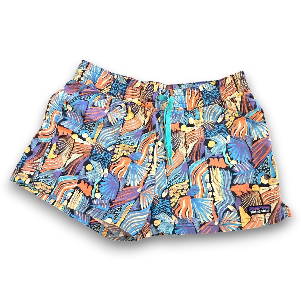 Patagonia Girls' Baggies Shorts Blue Orange Tropical Girls XXL 16-18